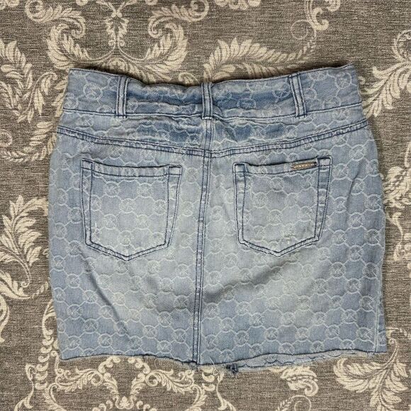 Michael Kors Women's Size 2 Blue Denim Monogram Mini Skirt Vintage - Picture 2 of 6